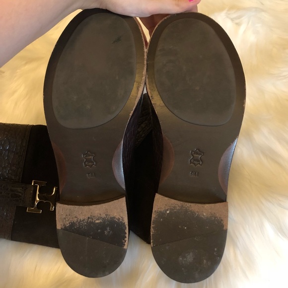 Tory Burch Corey Leather Mid Calf Dark Brown Boots - Picture 7 of 8